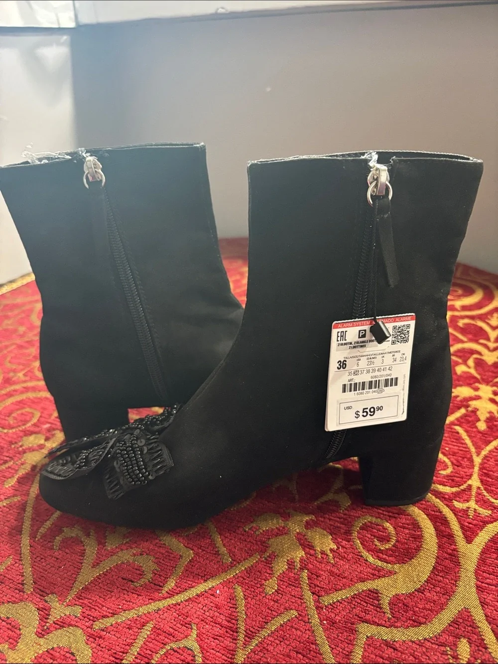 Zara Black Beaded Pointed Toe Ankle Booties